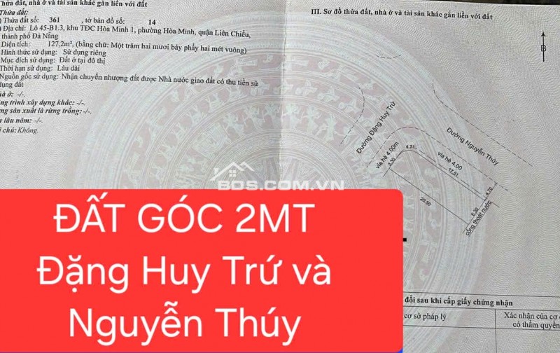 Cần bán lô góc 2 MT đường Đặng Huy Trứ và Nguyễn Thuý